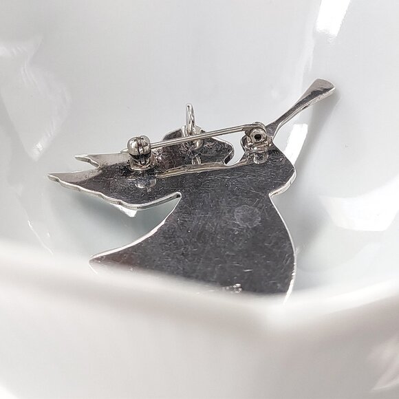 Vintage Zuni Blue Fire Opal Trumpeting Angel Pin Reynetsa Leland Sterling Brooch - Picture 8 of 11